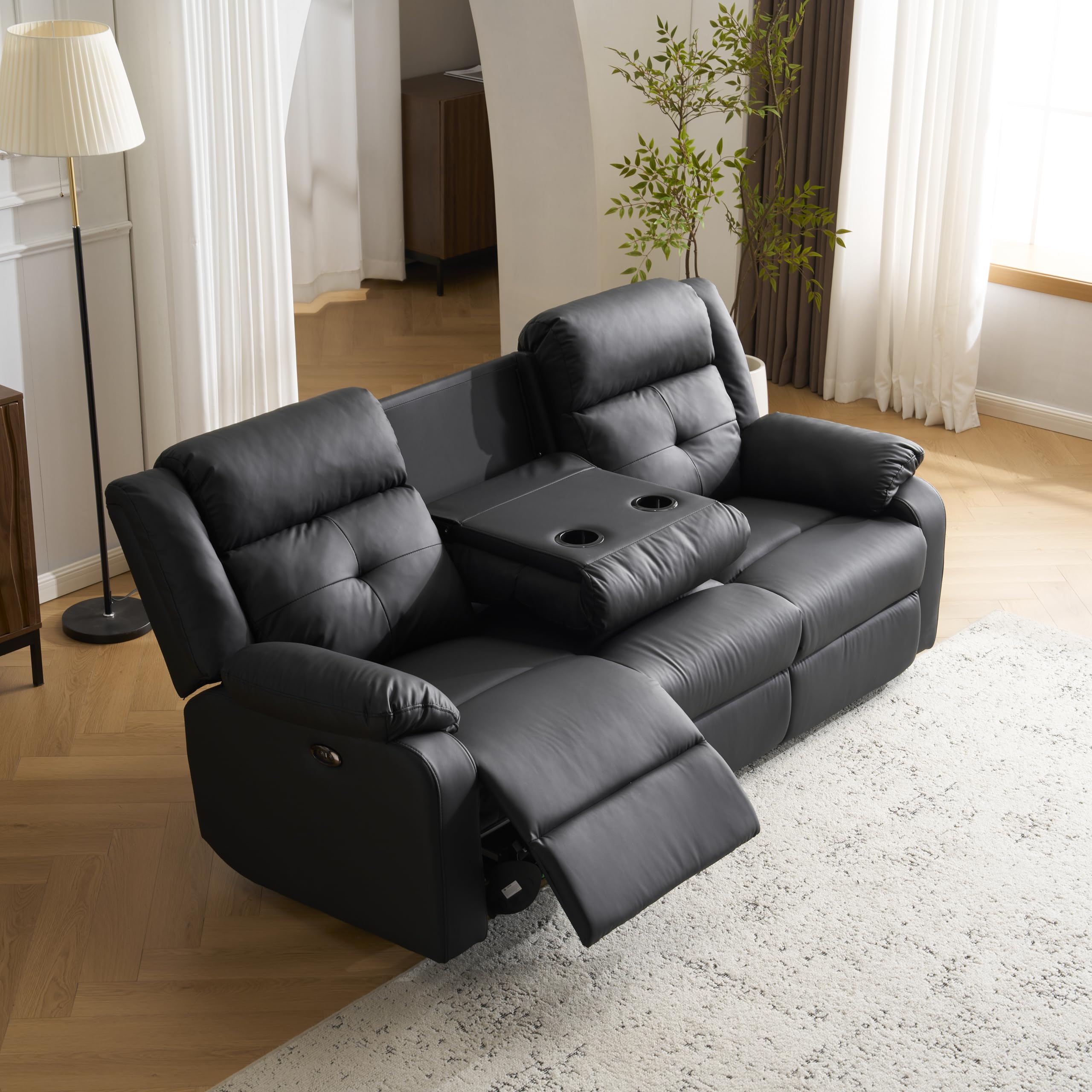 リクライニングチェアソファ3人掛け電動リクライニングオットマン一体型【ブラック】 リクライニングチェアソファ3人掛け電動リクライニングオットマン一